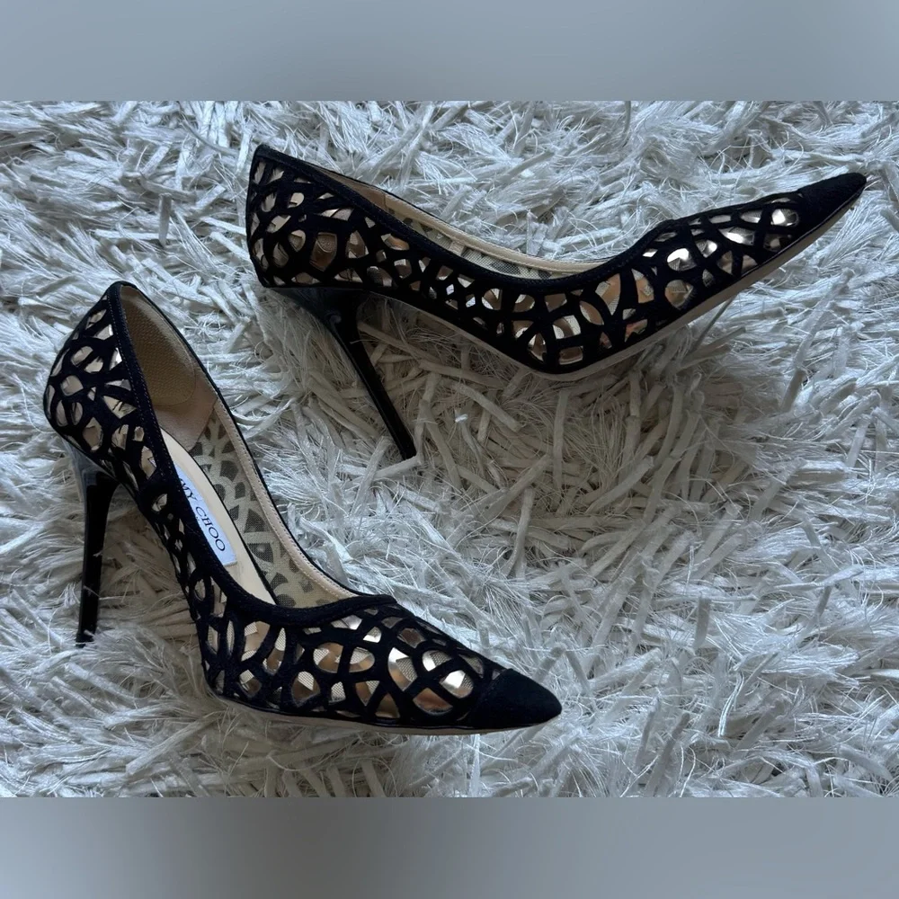 Jimmy Choo black velvet laser cut heels - Picture 3 of 11